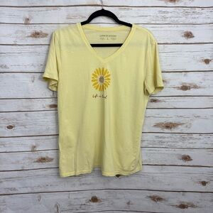 Life is Good Yellow Sunflower Floral Graphic Short Sleeve Tee T-shirt